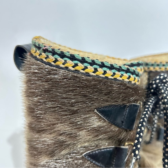 Vintage 80s Seal Skin Lace Up Winter Boots Shearling Braided & Leather Trim 6.5 - Picture 12 of 16